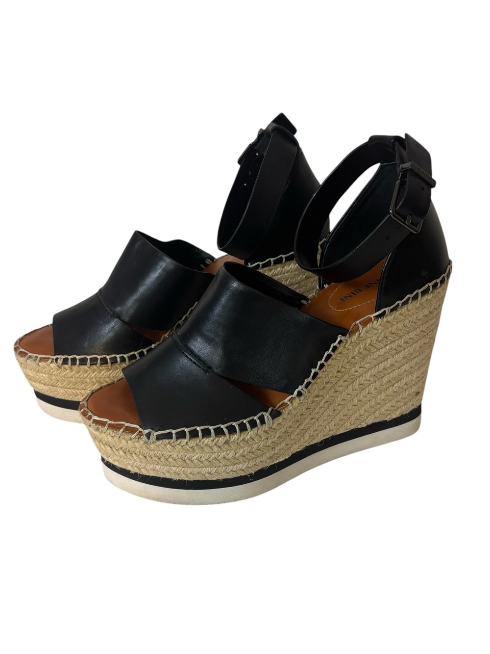 Gianni Bini black leather Espadrille Platform Wedges heels sandals size 7.5 M